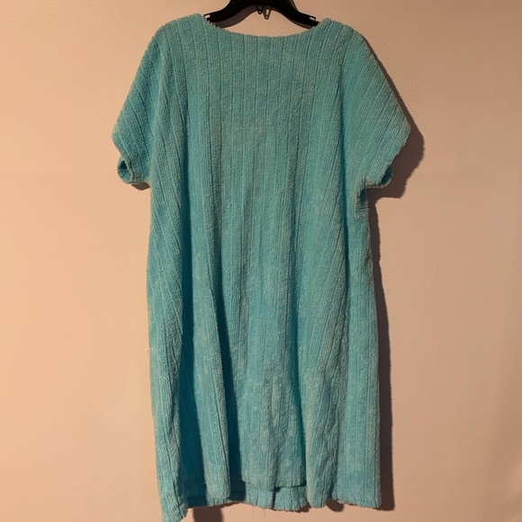 Aqua Button-Front Terry Robe - Picture 4 of 5